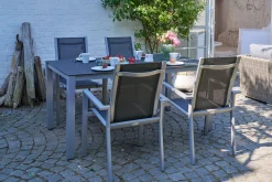 Sale Garten-Essgruppe, silber/anthrazit, Alu/Spraystone/Textilen, 160x95 cm, 4 Stapelsessel Garten-Essgruppen