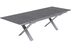 Discount Garten-Essgruppe, silber, Alu / Keramik / Textil, Tisch 180/280x100cm, 10 Stapelsessel Garten-Essgruppen