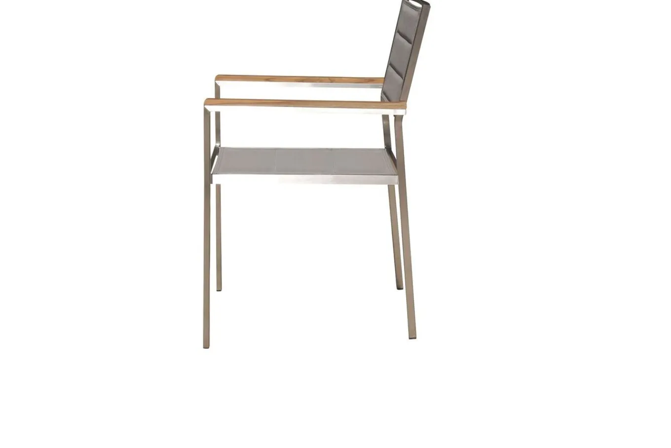 Clearance Garten-Essgruppe, silber, Edelstahl/Teak, Esstisch 180 x 90 cm, 6 Stapelstühle gepolstert Garten-Essgruppen|Edelstahl-Gartenmöbel