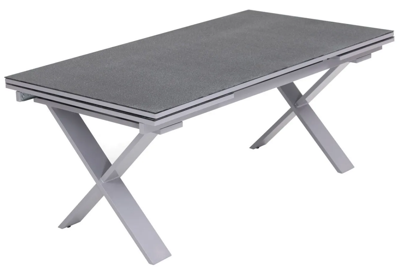 Best Garten-Essgruppe, silber, Alu / Keramik / Textil, Tisch 180/280 x 100 cm, 6 Stapelsessel, 2 Klappstühle Garten-Essgruppen