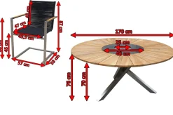 Hot Garten-Essgruppe, silber/schwarz, Edelstahl/Teak, Esstisch Ø 170 cm, 6 Freischwinger, FSC®-zertifiziertes Produkt Garten-Essgruppen|Edelstahl-Gartenmöbel