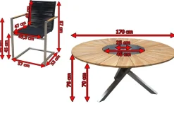 Hot Garten-Essgruppe, silber/schwarz, Edelstahl/Teak, Esstisch Ø 170 cm, 6 Freischwinger, FSC®-zertifiziertes Produkt Garten-Essgruppen|Edelstahl-Gartenmöbel
