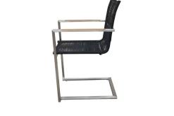 Hot Garten-Essgruppe, silber/schwarz, Edelstahl/Teak, Esstisch Ø 170 cm, 6 Freischwinger, FSC®-zertifiziertes Produkt Garten-Essgruppen|Edelstahl-Gartenmöbel