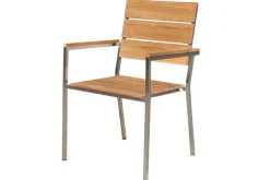 Best Garten-Essgruppe, silber, Edelstahl/recyceltes Teak, Tisch 90 x 90 cm, 4 Stapelsessel, FSC®-zertifiziertes Produkt Garten-Essgruppen|Edelstahl-Gartenmöbel