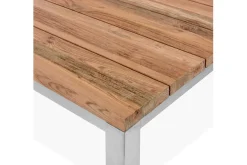 Best Garten-Essgruppe, silber, Edelstahl/recyceltes Teak, Tisch 90 x 90 cm, 4 Stapelsessel, FSC®-zertifiziertes Produkt Garten-Essgruppen|Edelstahl-Gartenmöbel