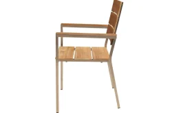 Best Garten-Essgruppe, silber, Edelstahl/recyceltes Teak, Tisch 90 x 90 cm, 4 Stapelsessel, FSC®-zertifiziertes Produkt Garten-Essgruppen|Edelstahl-Gartenmöbel