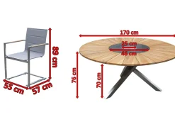 Discount Garten-Essgruppe, silber, Edelstahl/Teak, Ø 170 cm, 6 Freischwinger, inkl. drehbarer Granitplatte + Eiskühler, FSC®-zertifiziertes Produkt Garten-Essgruppen|Edelstahl-Gartenmöbel