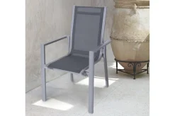 Discount Garten-Essgruppe, silber/anthrazit, Alu/Spraystone/Textilen, 160 x 95 cm, 4 Stapelsessel, 2 Klappstühle Garten-Essgruppen|Aluminium-Gartenmöbel