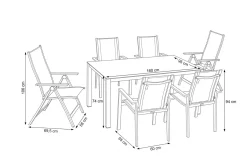 Discount Garten-Essgruppe, silber/anthrazit, Alu/Spraystone/Textilen, 160 x 95 cm, 4 Stapelsessel, 2 Klappstühle Garten-Essgruppen|Aluminium-Gartenmöbel