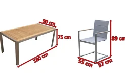 Discount Garten-Essgruppe, silber, Edelstahl/Teak, Tisch 180x90cm, 6 Sessel gepolstert Garten-Essgruppen|Edelstahl-Gartenmöbel
