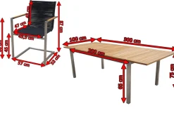 Outlet Garten-Essgruppe, silber/schwarz, Edelstahl/Teak, Ausziehtisch 200-300 x 100 cm, 8 Freischwinger, FSC®-zertifiziertes Produkt Garten-Essgruppen