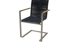 Outlet Garten-Essgruppe, silber/schwarz, Edelstahl/Teak, Ausziehtisch 200-300 x 100 cm, 8 Freischwinger, FSC®-zertifiziertes Produkt Garten-Essgruppen