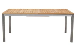 Outlet Garten-Essgruppe, silber/schwarz, Edelstahl/Teak, Ausziehtisch 200-300 x 100 cm, 8 Freischwinger, FSC®-zertifiziertes Produkt Garten-Essgruppen