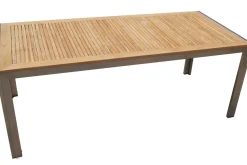 Outlet Garten-Essgruppe, silber, Edelstahl/Teak, Esstisch 200 x 90 cm, 6 Stapelstühle gepolstert Garten-Essgruppen|Edelstahl-Gartenmöbel
