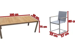 Outlet Garten-Essgruppe, silber, Edelstahl/Teak, Esstisch 200 x 90 cm, 6 Stapelstühle gepolstert Garten-Essgruppen|Edelstahl-Gartenmöbel