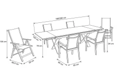 Best Garten-Essgruppe, silber, Alu / Keramik / Textil, Tisch 180/280 x 100 cm, 4 Stapelsessel, 2 Klappstühle Garten-Essgruppen|Aluminium-Gartenmöbel