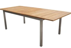 Hot Garten-Essgruppe, silber, 200/300 x 100 cm, Edelstahl/Teak, Ausziehtisch, 8 Stühle padded, 2 Klappstühle, FSC®-zertifiziertes Produkt Garten-Essgruppen