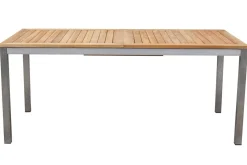 Hot Garten-Essgruppe, silber, 200/300 x 100 cm, Edelstahl/Teak, Ausziehtisch, 8 Stühle padded, 2 Klappstühle, FSC®-zertifiziertes Produkt Garten-Essgruppen