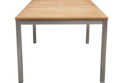 Outlet Garten-Essgruppe, silber, 200/300 x 100 cm, Edelstahl/Teak, Ausziehtisch, 6 Stühle padded, 2 Klappstühle, FSC®-zertifiziertes Produkt Garten-Essgruppen|Edelstahl-Gartenmöbel