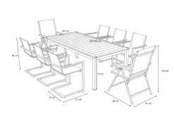 Outlet Garten-Essgruppe, silber, 200/300 x 100 cm, Edelstahl/Teak, Ausziehtisch, 6 Stühle padded, 2 Klappstühle, FSC®-zertifiziertes Produkt Garten-Essgruppen|Edelstahl-Gartenmöbel