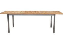 Outlet Garten-Essgruppe, silber, 200/300 x 100 cm, Edelstahl/Teak, Ausziehtisch, 6 Stühle padded, 2 Klappstühle, FSC®-zertifiziertes Produkt Garten-Essgruppen|Edelstahl-Gartenmöbel