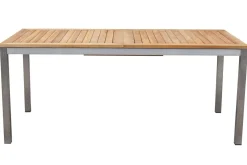 Outlet Garten-Essgruppe, silber, 200/300 x 100 cm, Edelstahl/Teak, Ausziehtisch, 6 Stühle padded, 2 Klappstühle, FSC®-zertifiziertes Produkt Garten-Essgruppen|Edelstahl-Gartenmöbel