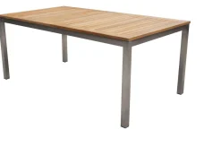 Garten-Essgruppe, silber/schwarz, Edelstahl/Teak, Ausziehtisch 200-300 x 100 cm, 6 Freischwinger, FSC®-zertifiziertes Produkt Garten-Essgruppen|Edelstahl-Gartenmöbel