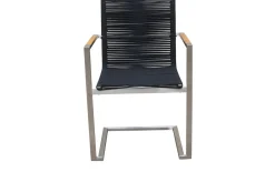 Garten-Essgruppe, silber/schwarz, Edelstahl/Teak, Ausziehtisch 200-300 x 100 cm, 6 Freischwinger, FSC®-zertifiziertes Produkt Garten-Essgruppen|Edelstahl-Gartenmöbel