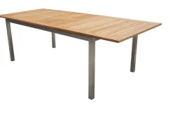 Garten-Essgruppe, silber/schwarz, Edelstahl/Teak, Ausziehtisch 200-300 x 100 cm, 6 Freischwinger, FSC®-zertifiziertes Produkt Garten-Essgruppen|Edelstahl-Gartenmöbel