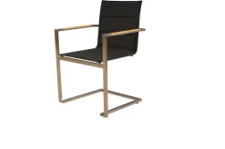 Garten-Essgruppe, silber/schwarz, Edelstahl/Glaskeramik/Textilene/Teak, Tisch Ø150cm, 5 Freischwinger, padded Garten-Essgruppen