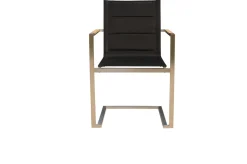 Garten-Essgruppe, silber/schwarz, Edelstahl/Glaskeramik/Textilene/Teak, Tisch Ø150cm, 5 Freischwinger, padded Garten-Essgruppen