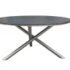 Hot Garten-Essgruppe, silber/schwarz, Edelstahl/Glaskeramik/Textilene/Teak, Tisch Ø150cm, 5 Sessel Garten-Essgruppen