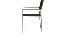 Hot Garten-Essgruppe, silber/schwarz, Edelstahl/Glaskeramik/Textilene/Teak, Tisch Ø150cm, 5 Stühle, padded Garten-Essgruppen