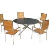 Outlet Garten-Essgruppe, silber/natur, Edelstahl/Glaskeramik/Teakholz, Tisch Ø150cm, 5 Stühle, FSC®-zertifiziertes Produkt Garten-Essgruppen