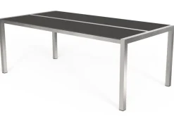 Sale Gartenessgruppe, Silber, Edelstahl/Glaskeramik, Tisch 200x100cm, 6 Stapelstühle, Bodenschoner Inklusive Garten-Essgruppen|Edelstahl-Gartenmöbel