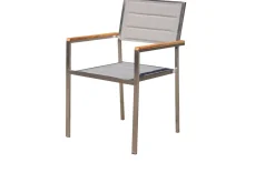 Sale Gartenessgruppe, Silber, Edelstahl/Glaskeramik, Tisch 200x100cm, 6 Stapelstühle, Bodenschoner Inklusive Garten-Essgruppen|Edelstahl-Gartenmöbel