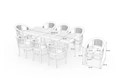 Hot Garten-Essgruppe, Teakholz, Ausziehtisch 195/295 x 90 cm, 8 Armlehnensessel, inkl. Polster Garten-Essgruppen|Teak-Gartenmöbel