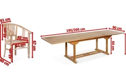 New Garten-Essgruppe, Teakholz, Ausziehtisch 195/295 x 90 cm, 10 Armlehnensessel, inkl. Polster Garten-Essgruppen|Teak-Gartenmöbel