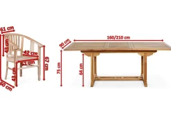 Garten-Essgruppe, Teakholz, Ausziehtisch 160/210x90cm, 8 Armlehnensessel, inkl. Polster Garten-Essgruppen|Teak-Gartenmöbel