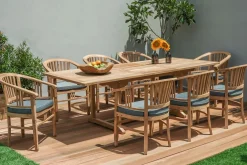 Garten-Essgruppe, Teakholz, Ausziehtisch 160/210x90cm, 8 Armlehnensessel, inkl. Polster Garten-Essgruppen|Teak-Gartenmöbel