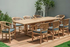 Garten-Essgruppe, Teakholz, Ausziehtisch 160/210x90cm, 8 Armlehnensessel, inkl. Polster Garten-Essgruppen|Teak-Gartenmöbel