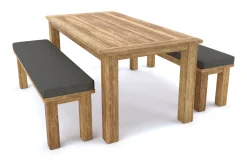 Sale Garten-Essgruppe, Tisch 200x100cm, 2 Bänke 170x40cm, recycled Teak, Plattenstärke 30mm Garten-Essgruppen