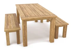 Sale Garten-Essgruppe, Tisch 200x100cm, 2 Bänke 170x40cm, recycled Teak, Plattenstärke 30mm Garten-Essgruppen
