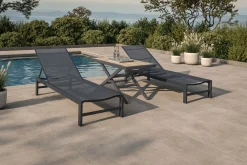 Clearance Gartenliegen-Set, anthrazit matt/schwarz, Alu/Textilene, 190 x 60 cm, inkl. höhenverstellbarer Kafeetisch , UV-beständig Gartenliegen|Aluminium-Gartenmöbel