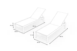 Outlet Gartenliegen-Set, creme/weiß, Aluminium, 190 x 60 cm, horizontal verstellbar, pulverbeschichtet Gartenliegen|Aluminium-Gartenmöbel