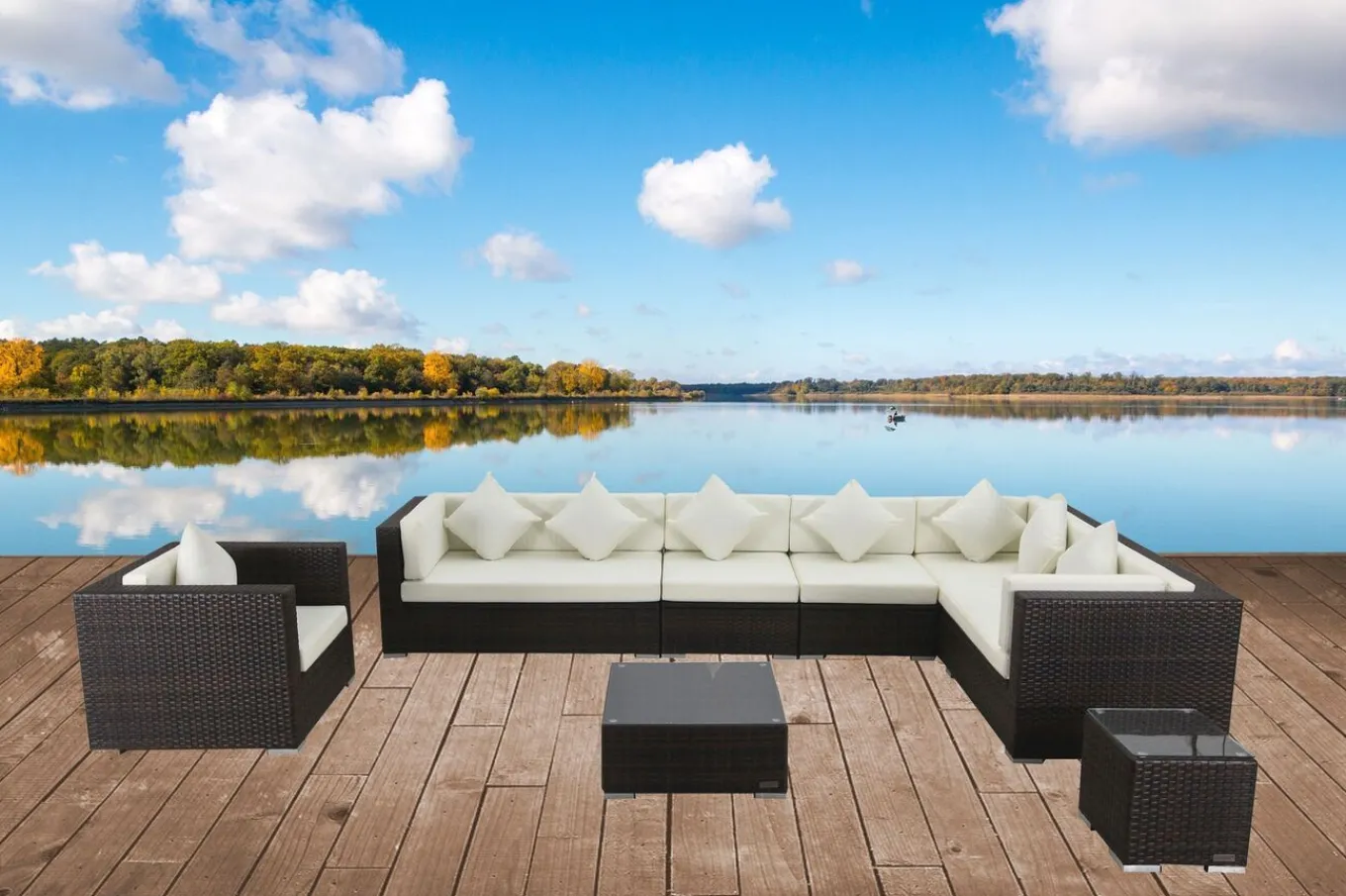 New Gartenlounge, braun marmoriert, Polyrattan, 8 Pers, wasserfeste Kissenbox, inkl. Beistelltisch Polyrattan-Gartenmöbel|Gartenlounge