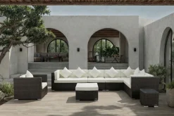 New Gartenlounge, braun marmoriert, Polyrattan, 8 Pers, wasserfeste Kissenbox, inkl. Beistelltisch Polyrattan-Gartenmöbel|Gartenlounge