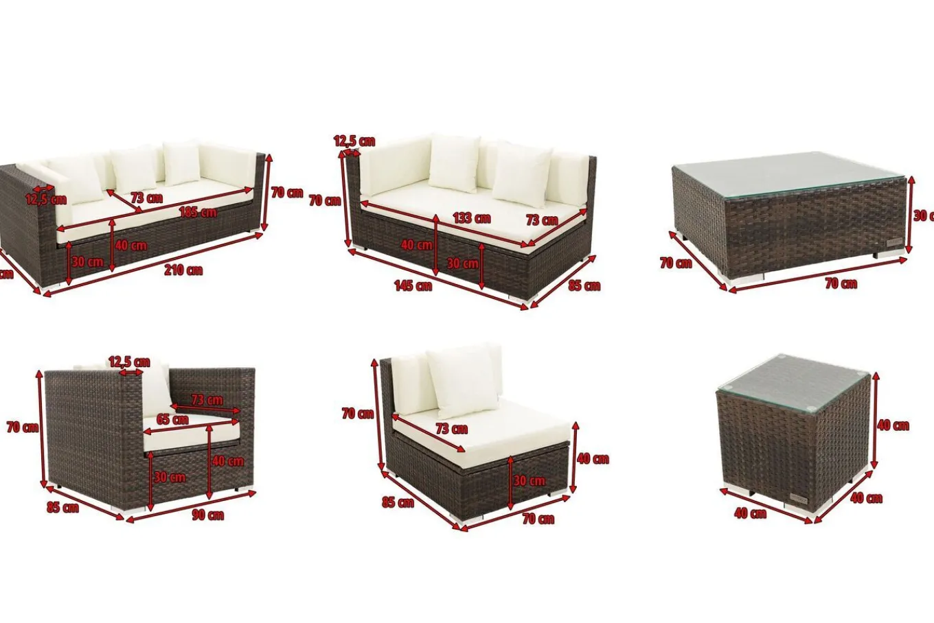 New Gartenlounge, braun marmoriert, Polyrattan, 8 Pers, wasserfeste Kissenbox, inkl. Beistelltisch Polyrattan-Gartenmöbel|Gartenlounge