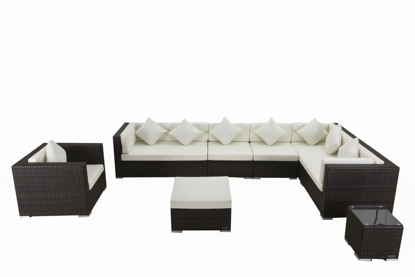 New Gartenlounge, braun marmoriert, Polyrattan, 8 Pers, wasserfeste Kissenbox, inkl. Beistelltisch Polyrattan-Gartenmöbel|Gartenlounge