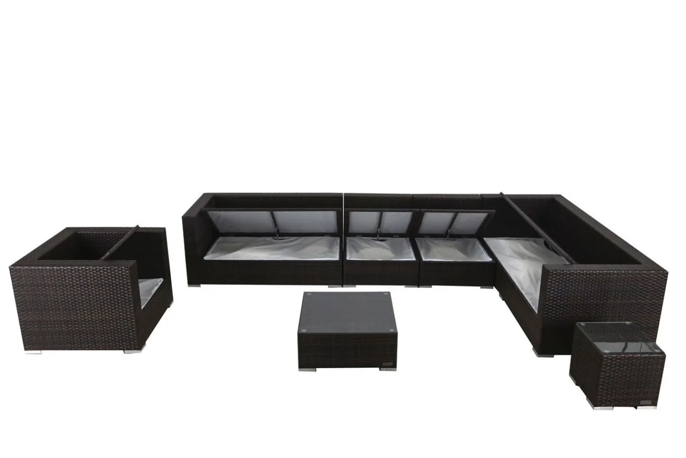 New Gartenlounge, braun marmoriert, Polyrattan, 8 Pers, wasserfeste Kissenbox, inkl. Beistelltisch Polyrattan-Gartenmöbel|Gartenlounge